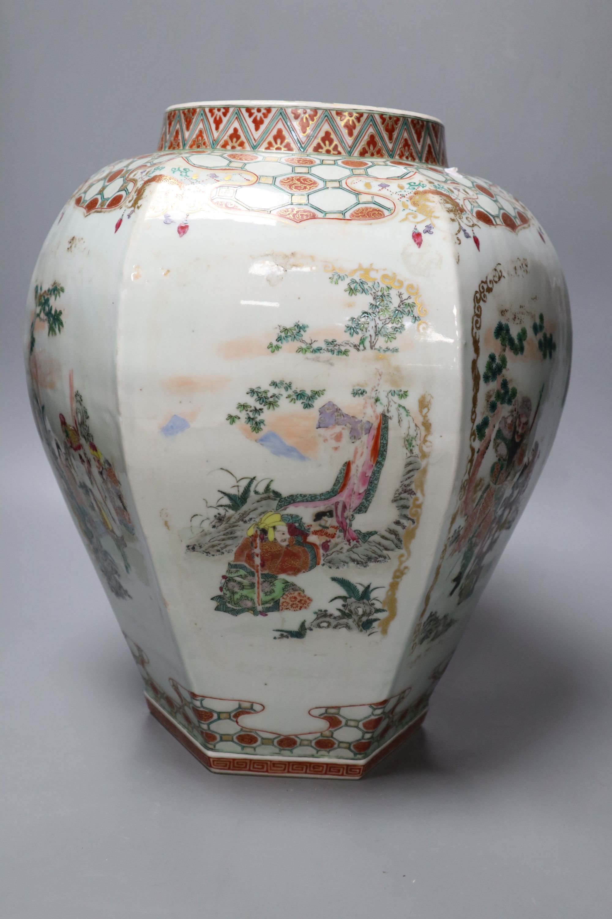 A 19th century Japanese Kutani hexagonal vase, height 32cm